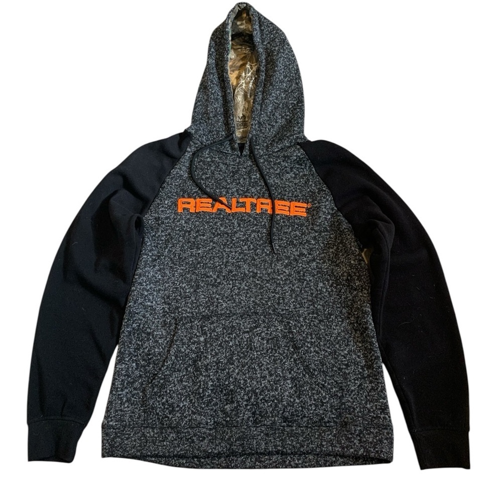 Realtree Camo Lined Hoodie Sweatshirt Speckled Gray Black Raglan Orange Logo M